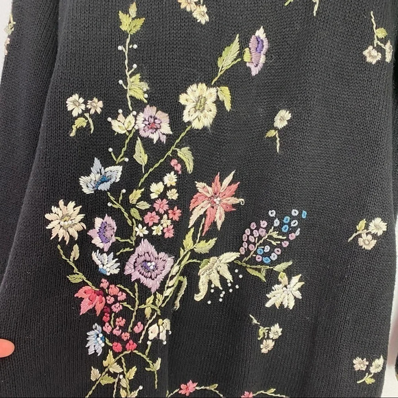 Vintage Floral Embroidered Y2K Pullover Sweater Tunic Womens Size Medium Black - Picture 6 of 13